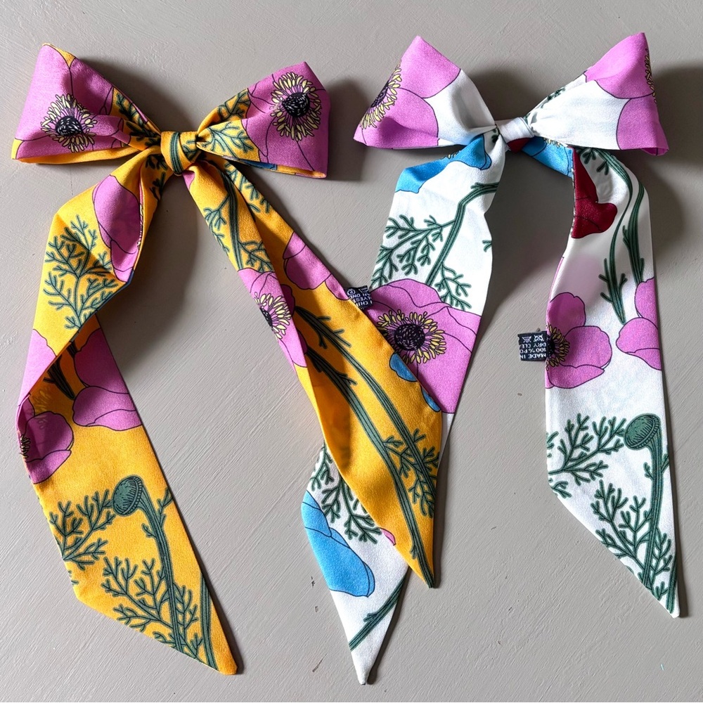 Branches and Floral Patterned Handbag Handle Ribbon Head Band Scarves Set Of Two - Picture 2 of 5